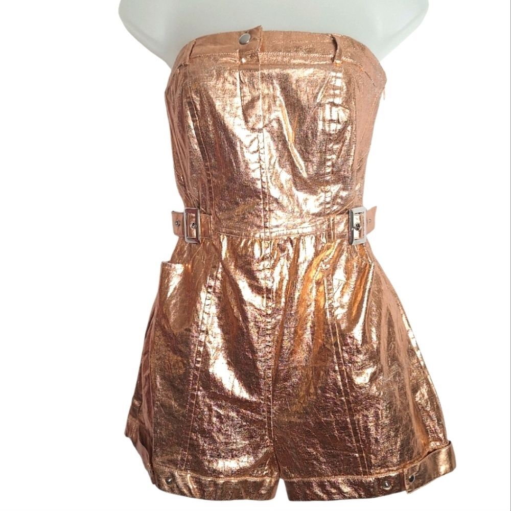 Urban Outfitters Metallic Rose Gold Strapless Romper